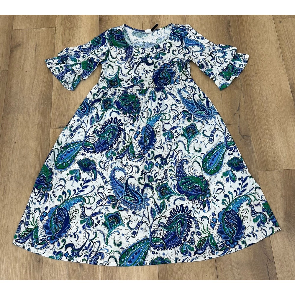 MOA COLLECTION Women's Dress Stretch Paisley Short Sleeve Colorful Small 16x39